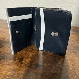 Compact Women's Bifold Wallet in Black with White Trim